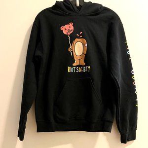 Riot Society Bear Balloon Head Graphic Print Mens Longsleeve Black Hoodie Size S